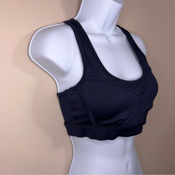 Small Evree Navy Blue Sports Bra Zebra Mesh Back Panel Racerback Removable Cups - Picture 6 of 10